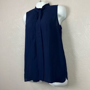 5 for $30 C Women's Elegant‎ Plain Tie Neck Top Sleeveless Navy Blue Blouses